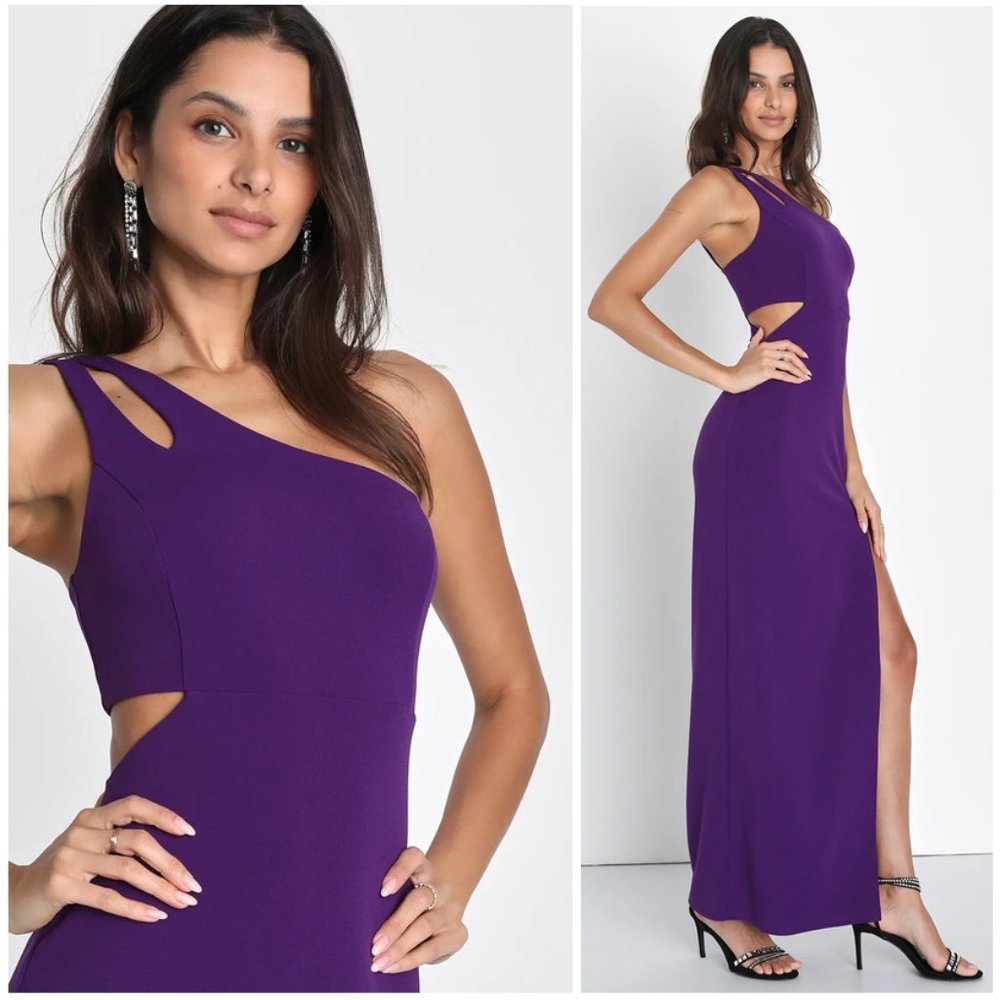 Lulu's Simply Beautiful Purple One-Shoulder Cutout Maxi Dress Formal Gown NWOT